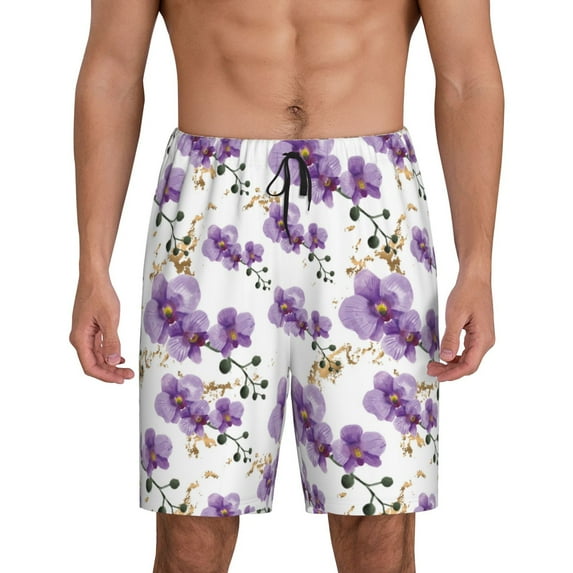 Kdxio Orchids Flowers Print Mens Sleep Shorts Bottoms Soft Comfy Pajama Wear Pants with Drawstring Pockets