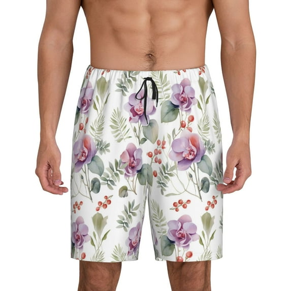 Kdxio Orchids Flowers Print Mens Sleep Shorts Bottoms Soft Comfy Pajama Wear Pants with Drawstring Pockets