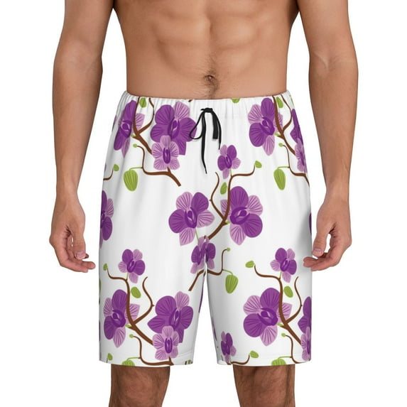 Kdxio Orchids Flowers Print Mens Sleep Shorts Bottoms Soft Comfy Pajama Wear Pants with Drawstring Pockets