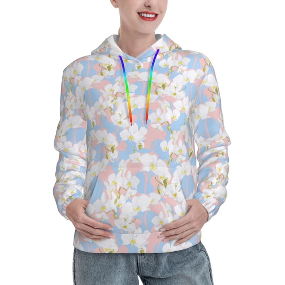 Kdxio Orchids Flowers Print Womens Oversized Hoodies Sweatshirts Hooded Pullover Tops Sweaters Casual-Small