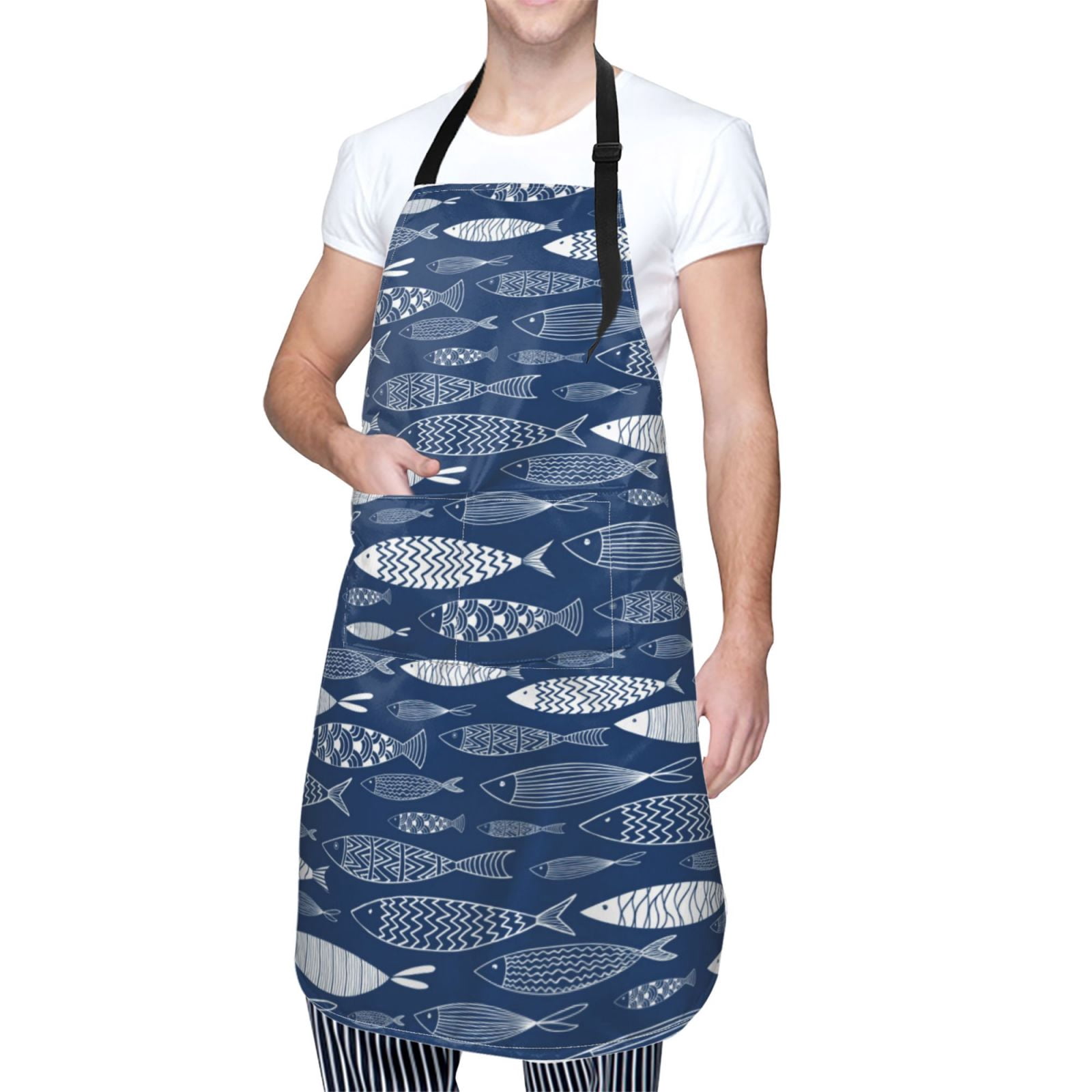 Kdxio Ornamental Fish Apron with Pockets Adjustable Kitchen Aprons for Men Women Waterproof Aprons for Cooking,Drawing,Crafting, Baking Household Cleaning