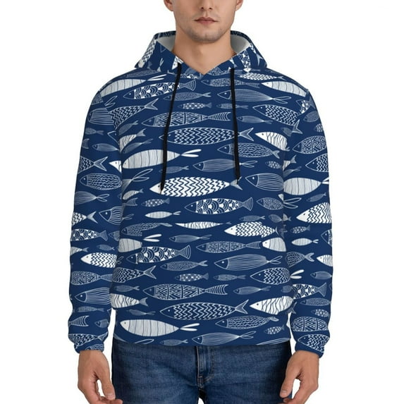 Kdxio Ornamental Fish Print Mens Casual Hooded Collar Drawstring Hoodies Pullover Sweatshirts Casual Long Sleeve Shirts-Medium