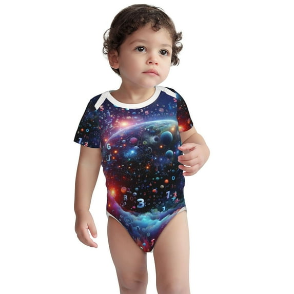 Kdxio Outer Space Floating Numbers And Letters Pattern Unisex Baby Cotton Short Sleeve Bodysuits-3 Months