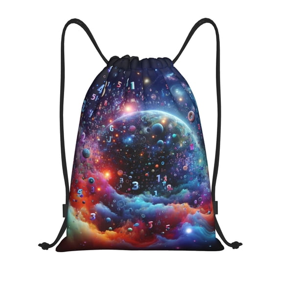 Kdxio Outer Space Floating Numbers And Letters Print Drawstring Backpack Bag,Waterproof Draw String Back Sack, Gym Drawstring Bags Swim Bag For Unisex