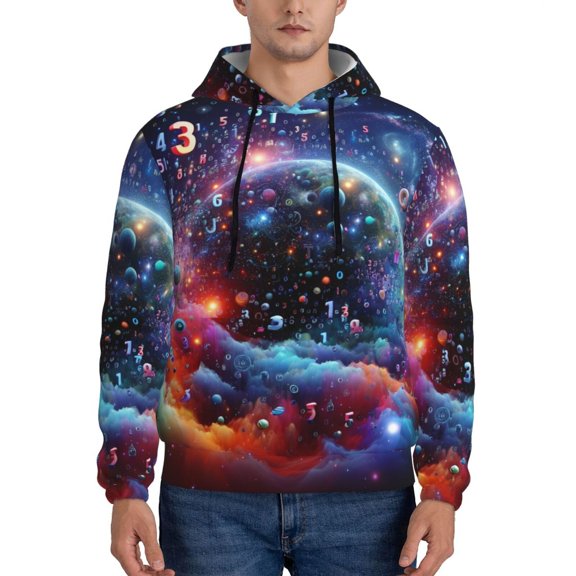 Kdxio Outer Space Floating Numbers And Letters Print Mens Casual Hooded Collar Drawstring Hoodies Pullover Sweatshirts Casual Long Sleeve Shirts-XX-Large