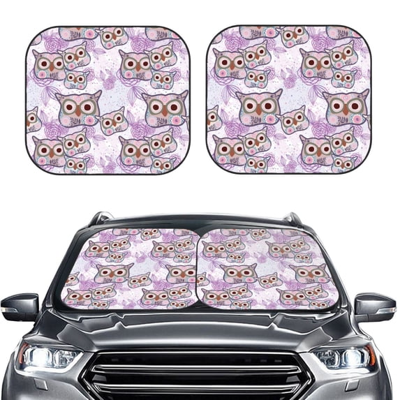 Kdxio Owl And Floral Print 2-Piece Sun Shade Front Windshield - Foldable Car Front Window Sunshades for Most Sedans SUV Truck