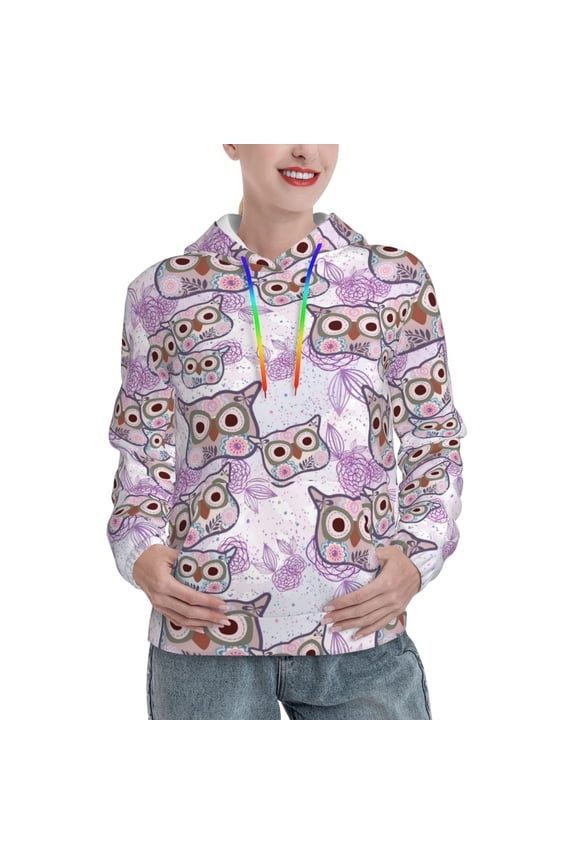 Owl And Floral Print Womens Oversized Hoodies Sweatshirts Hooded Pullover Tops Sweaters Casual-Small