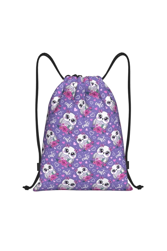 Owl And Flowers Print Drawstring Backpack Bag,Waterproof Draw String Back Sack, Gym Drawstring Bags Swim Bag For Unisex