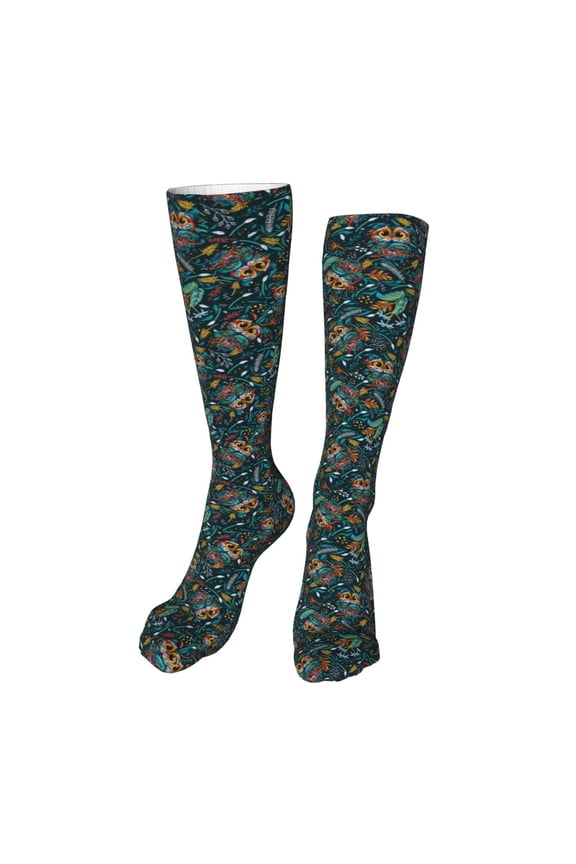 Owl Doodle Funny Silky Novelty Funky Long Knee High Socks Soft 3D Print Cosplay Crazy Stockings for Men Women