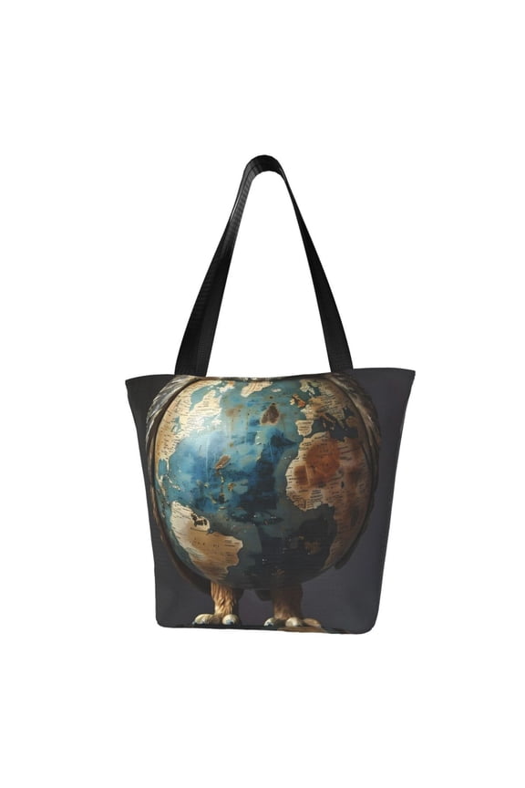 Owl Globe Sculpture Women Reusable Grocery Bags Foldable Ripstop,Reusable Shopping Bags for Shopping,Gym,Gift