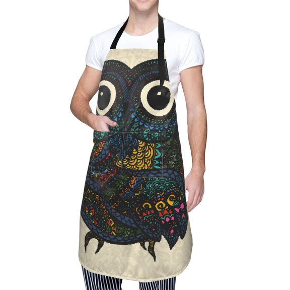 Kdxio Owl with Mandala Apron with Pockets Adjustable Kitchen Aprons for Men Women Waterproof Aprons for Cooking,Drawing,Crafting, Baking Household Cleaning