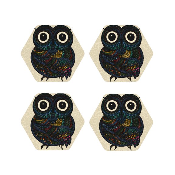 Kdxio Owl With Mandala Funny Coasters,4 Pcs Leather Coasters,Housewarming Gifts,Protect Furniture From Water Marks Scratch And Damage