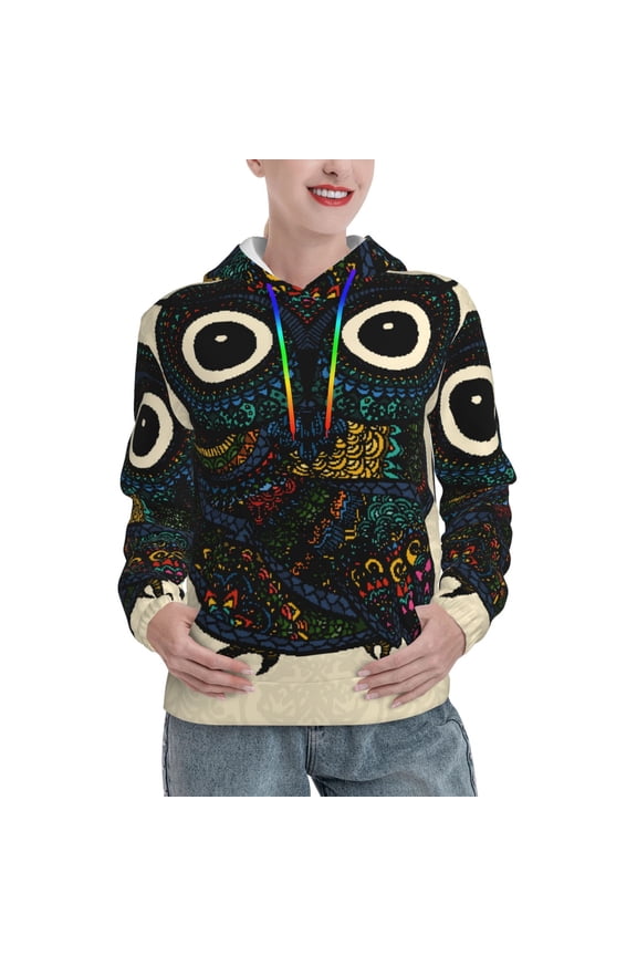 Owl with Mandala Print Womens Oversized Hoodies Sweatshirts Hooded Pullover Tops Sweaters Casual-Medium