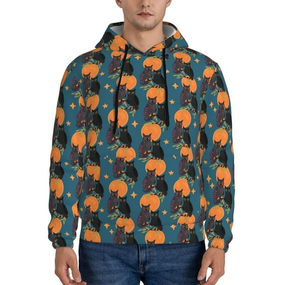 Kdxio Owls In Cartoon Style Print Mens Casual Hooded Collar Drawstring Hoodies Pullover Sweatshirts Casual Long Sleeve Shirts-Large