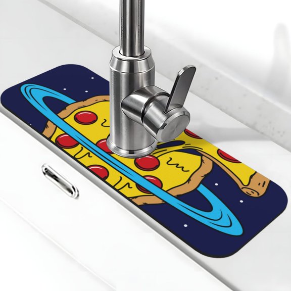 Kdxio PLANETA EN FORMA DE PIZZA Pattern Non-Slip Diatom Mud Faucet Drain Pad,Self Absorbent Mat for Kitchen Sink for Variety Kitchen & Bathroom Countertops