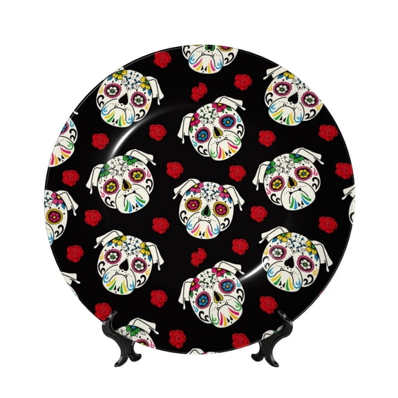 Kdxio PUG Bone China Decorative Plate Ceramic Decorative Plate for Home Office Wall Stand Decorative Plates for Home Bedroom-7in