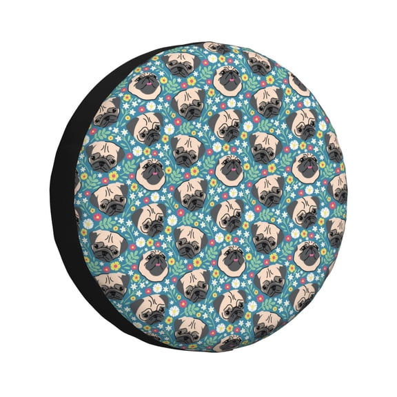 Kdxio PUG HEAD And Flower for Tire Cover Wheel Protectors Tyre Covers Weatherproof Wheel Covers Universal Fit for Trailer Rv SUV Truck Camper Travel Trailers 14 inch