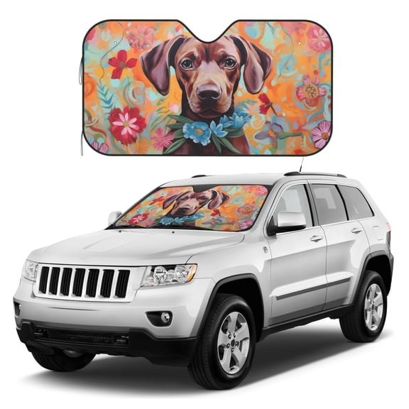 Kdxio Painted Flower Puppy Print Windshield Sun Shade, Foldable Sun Blocker for Car,Truck,SUV Automotive Interior Sun Protection,Reflective Shade for Front Windshield(Small)