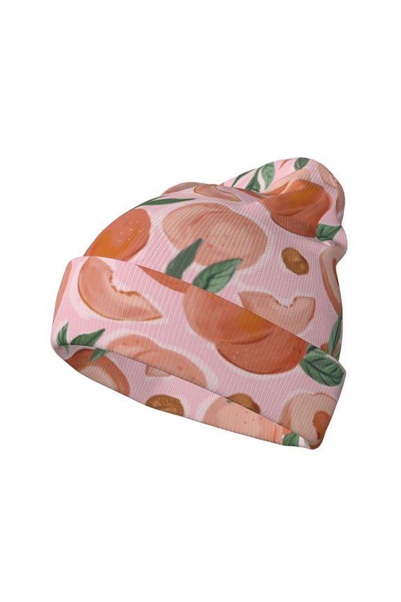 Painting Peach Winter Beanie for Men Women Beanie Knit Hat Cuffed Cap Beanie Knit Chunky Snow Cap