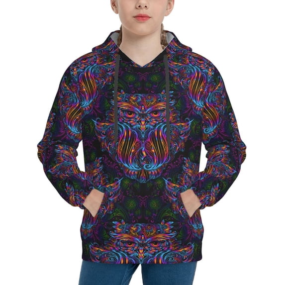 Kdxio Paisley And Owls Pattern Boys Athletic Unisex Boys Girls Hoodie with Pocket Sweatshirts-X-Large