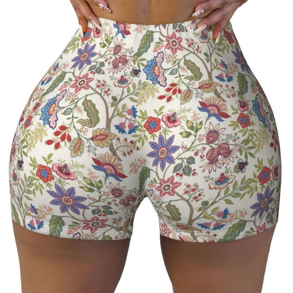 Kdxio Paisley Flowers Print Workout Shorts for Women Seamless Soft Smooth Gym Yoga Scrunch Active Shorts