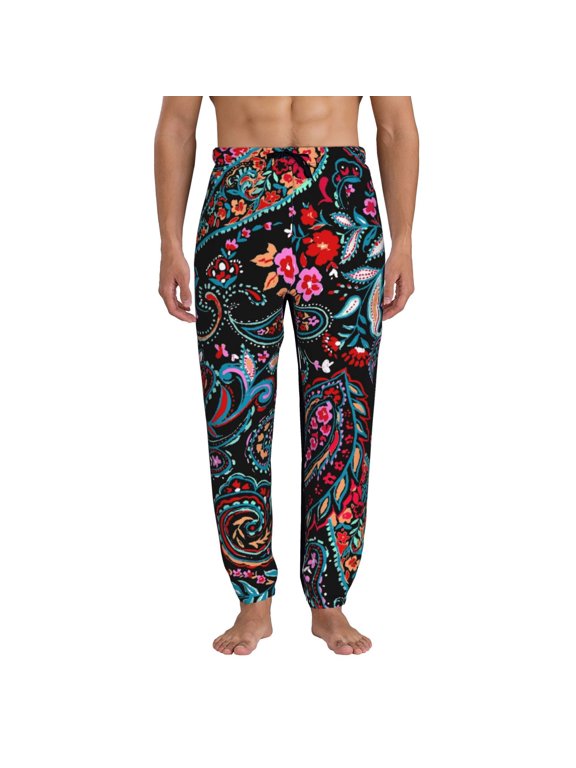 Paisley Pattern Joggers,Sweatpants for Men with Pockets-Large