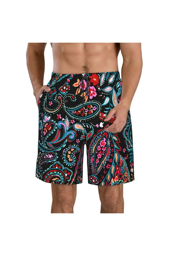 Paisley Pattern Mens Casual Shorts - Drawstring Summer Beach Sports Shorts for Men