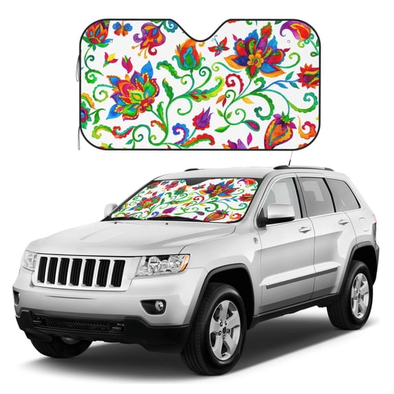 Kdxio Paisley Print Windshield Sun Shade, Foldable Sun Blocker for Car,Truck,SUV Automotive Interior Sun Protection,Reflective Shade for Front Windshield(Medium)