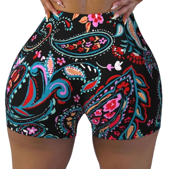 Kdxio Paisley Print Workout Shorts for Women Seamless Soft Smooth Gym Yoga Scrunch Active Shorts