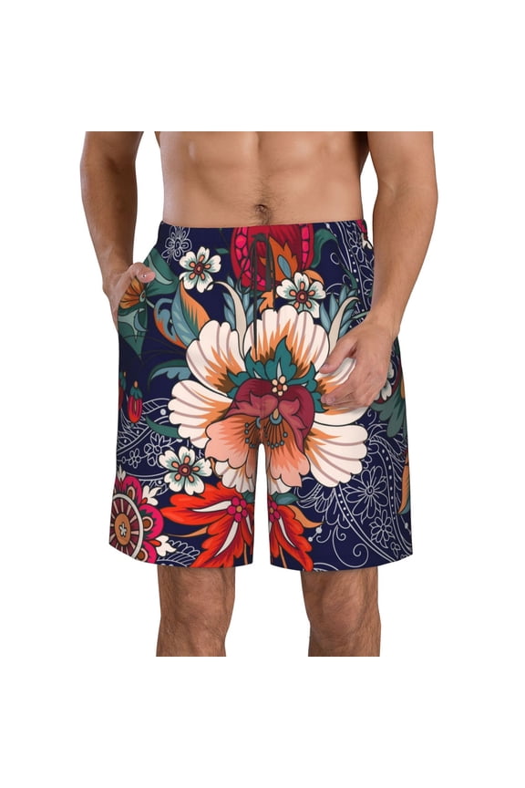 Paisley2 Pattern Mens Casual Shorts - Drawstring Summer Beach Sports Shorts for Men