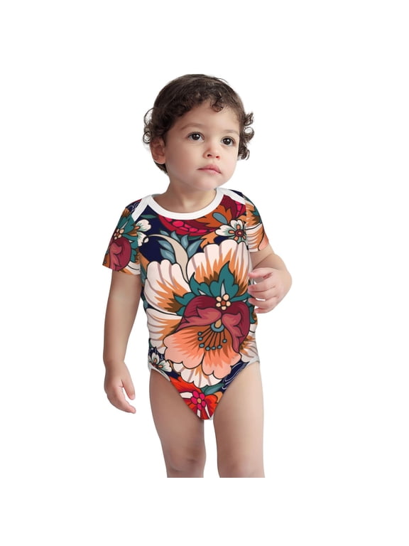 Paisley2 Pattern Unisex Baby Cotton Short Sleeve Bodysuits-2 Years
