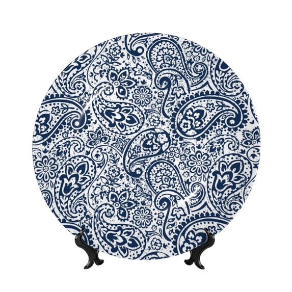 Kdxio Paisley4 Bone China Decorative Plate Ceramic Decorative Plate for Home Office Wall Stand Decorative Plates for Home Bedroom-8in