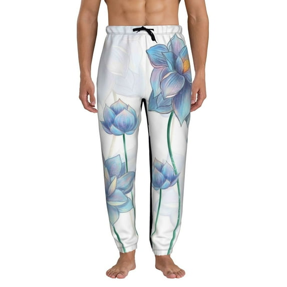 Kdxio Pale Blue Lotus Flowers Pattern Joggers,Sweatpants for Men with Pockets-Small