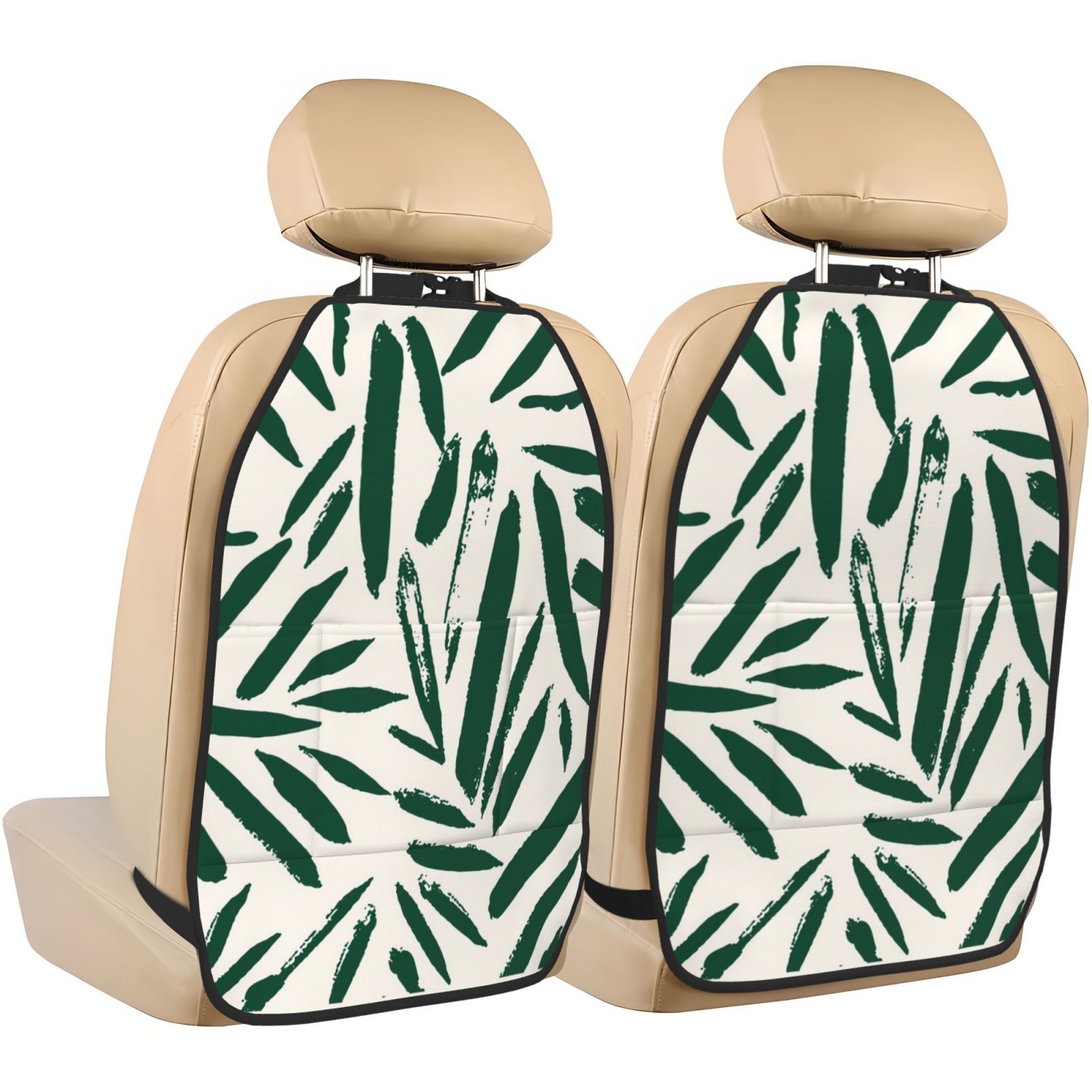 Kdxio Palm Branch With Leaves Print 2 Pack Car Kick Mat Seat Cover Back Protector Mat with Pockets for Organizer Backseat Protector and Storage Anti Kick Pad for Vehicles