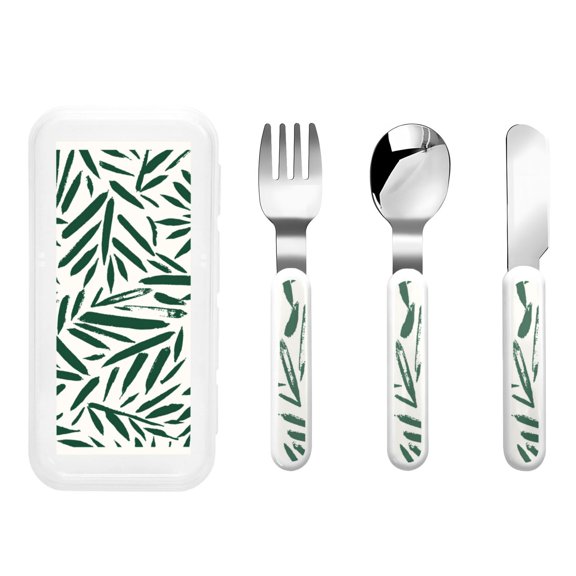 Kdxio Palm Branch With Leaves Toddler Utensils Set - Kids Silverware Set, Set Kids Utensils Set with Case for Preschooler Children