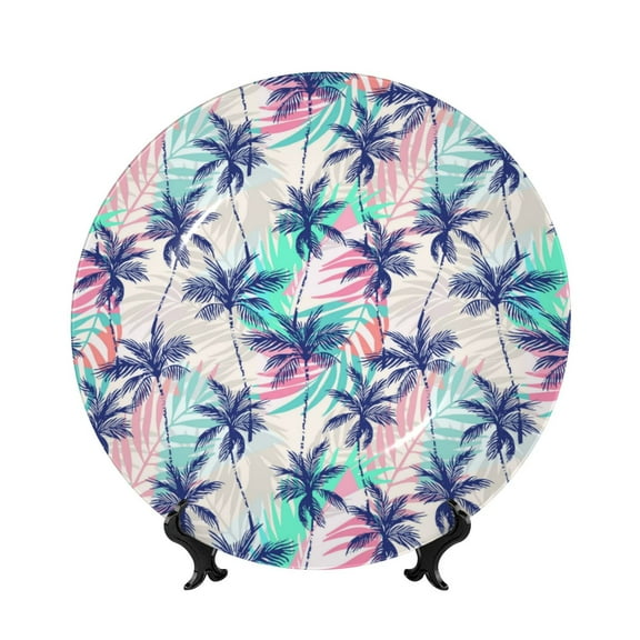 Kdxio Palm Leaves Bone China Decorative Plate Ceramic Decorative Plate for Home Office Wall Stand Decorative Plates for Home Bedroom-7in
