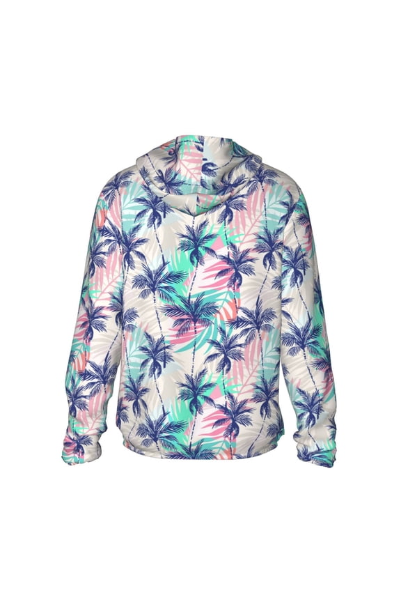 Palm Leaves Print Women Men Sun Protection UPF 50+ Jackets Zip Up Long Sleeve Hoodie Hiking Lightweight with Pockets
