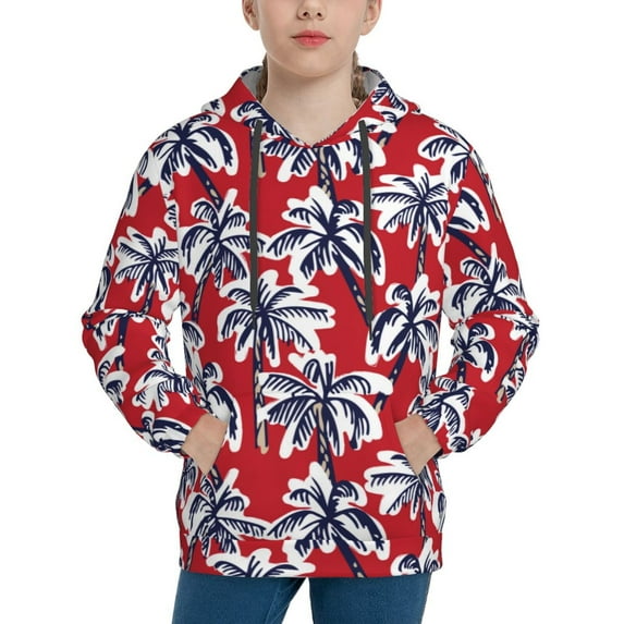 Kdxio Palm Tree Pattern on Red Pattern Boys Athletic Unisex Boys Girls Hoodie with Pocket Sweatshirts-Small