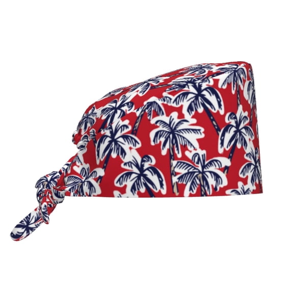 Kdxio Palm Tree Pattern on Red Pattern Turban Hat for Women Men Comfortable Adjustable Cleaning Working Cap with Sweatband