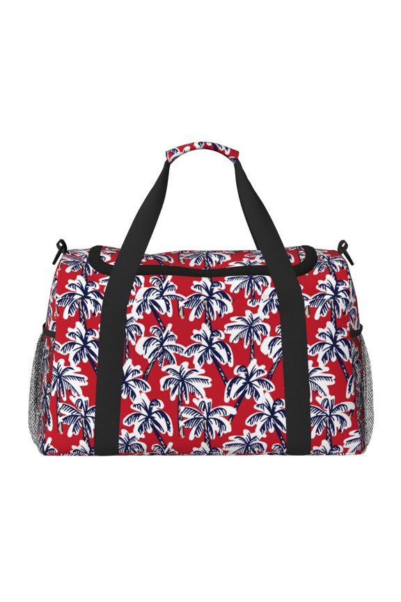 Palm Tree Pattern on Red Travel Duffel Bag Gym Bag Weekender Travel Bag Gym Bag for Women &Men Airplane Travel Essentials for Flying