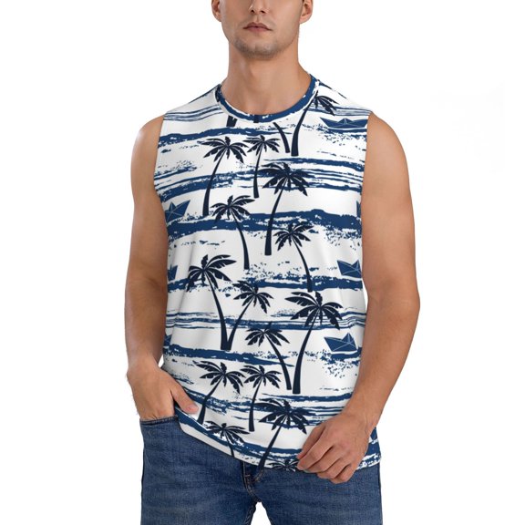 Kdxio Palm Tree for Men's Muscle T-shirt,Sleeveless for Workout Running Athletic Gym Lounge Casual