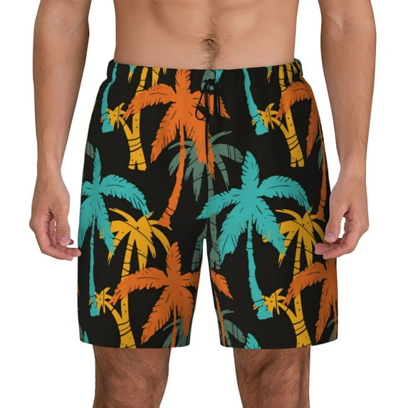Kdxio Palm Trees Print Men'S Swim Trunks With Compression Liner 7 Inch Inseam Quick Dry Swim Shorts