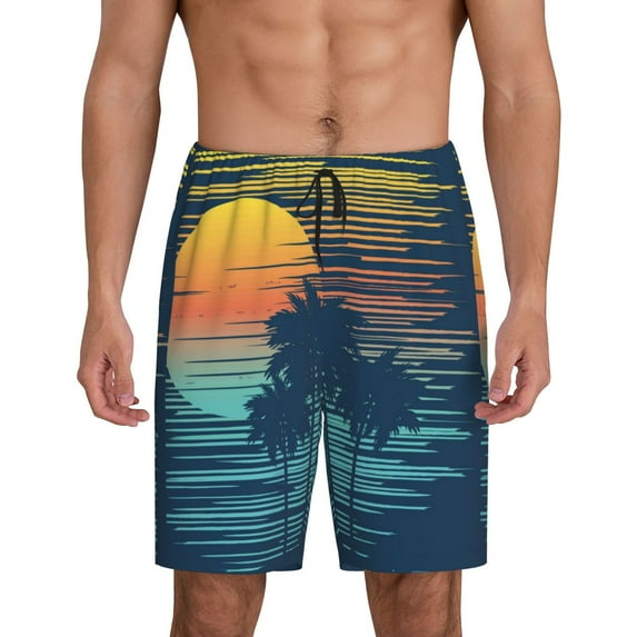 Kdxio Palm Trees Print Mens Sleep Shorts Bottoms Soft Comfy Pajama Wear Pants with Drawstring Pockets