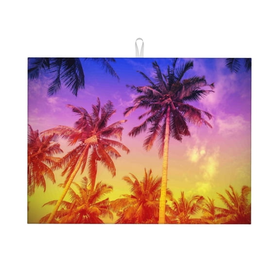 Kdxio Palm Trees at Sunset for Dish Drying Mat,24*18 inch Absorbent Dish Drainer Kitchen Counter,Large Size Dish Drying Pad for Countertops,Draining Racks