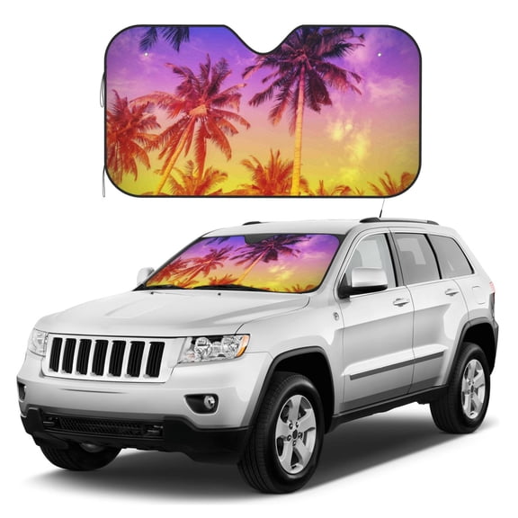 Kdxio Palm Trees at Sunset Print Windshield Sun Shade, Foldable Sun Blocker for Car,Truck,SUV Automotive Interior Sun Protection,Reflective Shade for Front Windshield(Small)