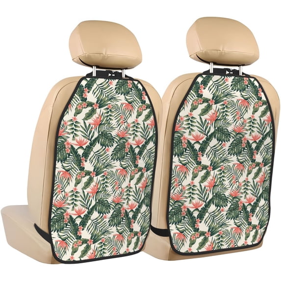 Kdxio Palm Trees and Tropical Print 2 Pack Car Kick Mat Seat Cover Back Protector Mat with Pockets for Organizer Backseat Protector and Storage Anti Kick Pad for Vehicles