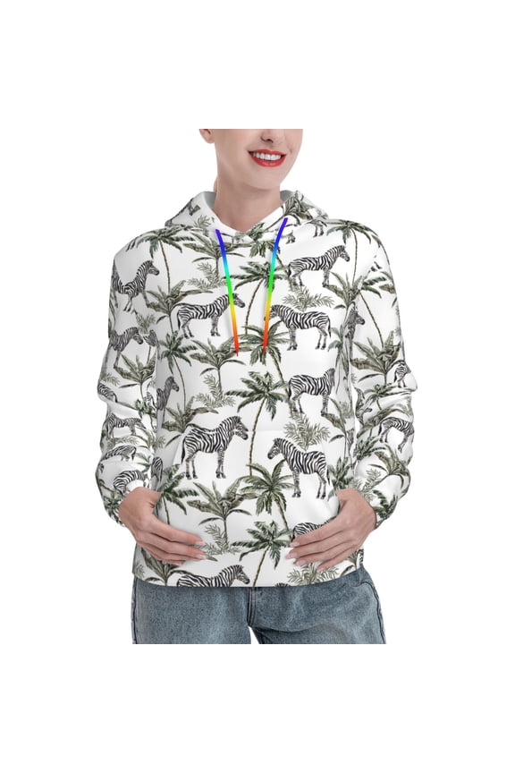 Palm Trees Zebra Print Womens Oversized Hoodies Sweatshirts Hooded Pullover Tops Sweaters Casual-XX-Large