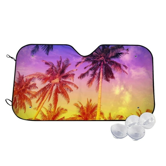 Kdxio Palm Trees at Sunset Print Windshield Sun Shade,UV Rays and Sun Heat Protection,Sunshade for Car Windshield,Car Shade Front Windshield - Medium