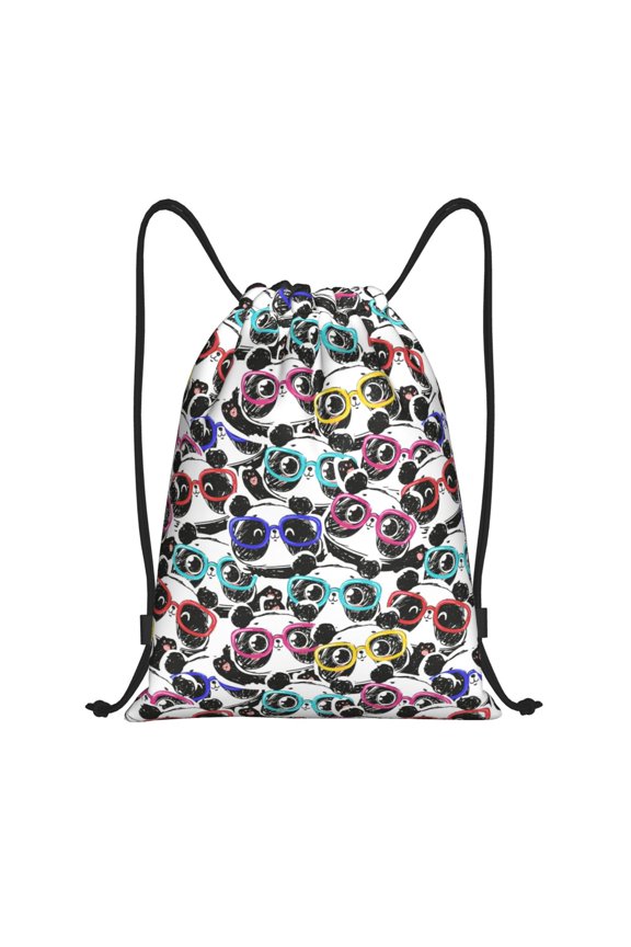 Panda And Glasses Print Drawstring Backpack Bag,Waterproof Draw String Back Sack, Gym Drawstring Bags Swim Bag For Unisex