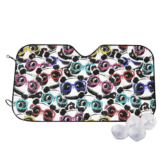 Kdxio Panda And Glasses Print Windshield Sun Shade,UV Rays and Sun Heat Protection,Sunshade for Car Windshield,Car Shade Front Windshield - Small
